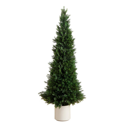 5ft. UV Resistant Artificial Cedar Tree in Decorative White Planter
