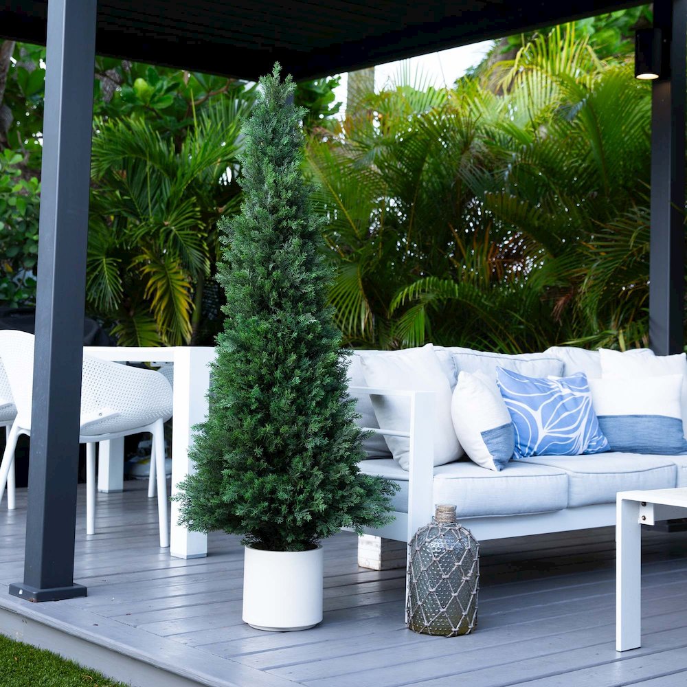 5ft. UV Resistant Artificial Cedar Tree in Decorative White Planter