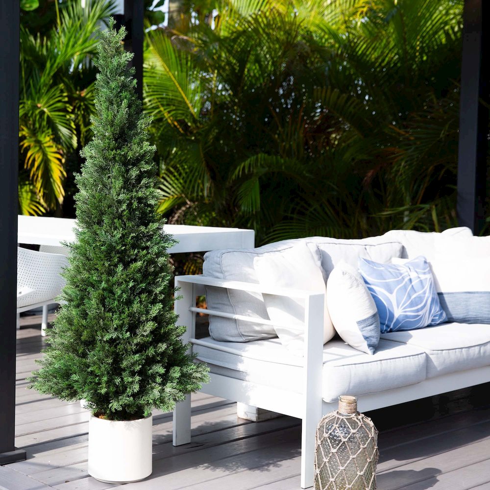 5ft. UV Resistant Artificial Cedar Tree in Decorative White Planter
