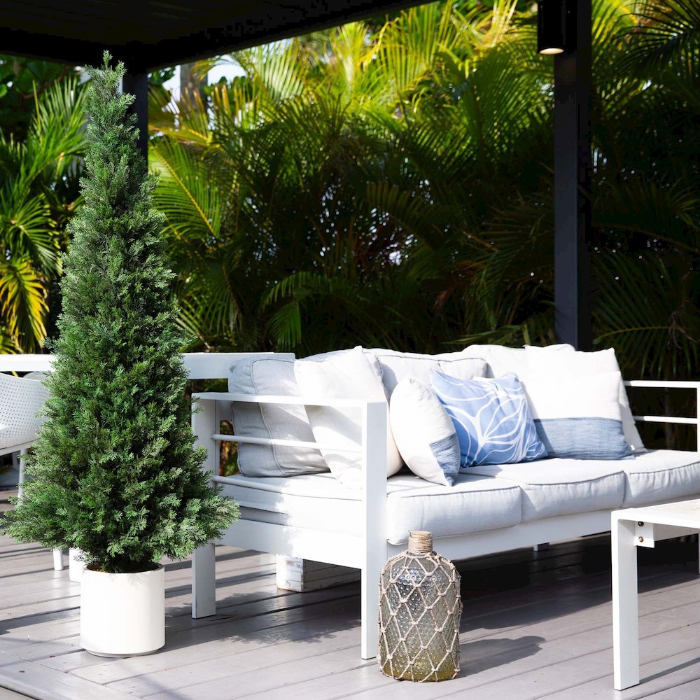 5ft. UV Resistant Artificial Cedar Tree in Decorative White Planter