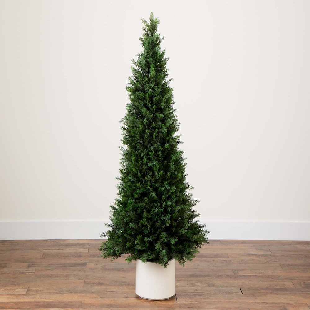 5ft. UV Resistant Artificial Cedar Tree in Decorative White Planter