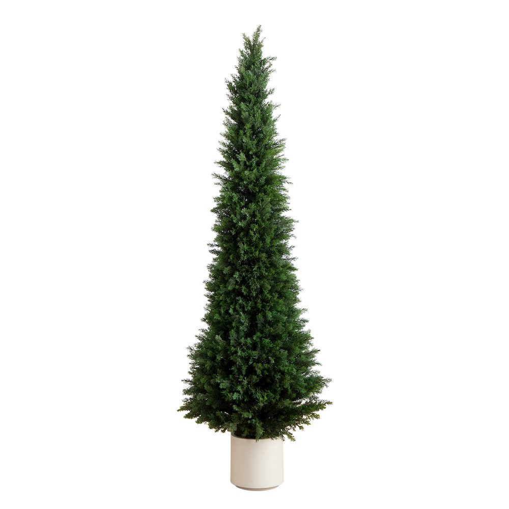 6ft. UV Resistant Artificial Cedar Tree in Decorative White Planter
