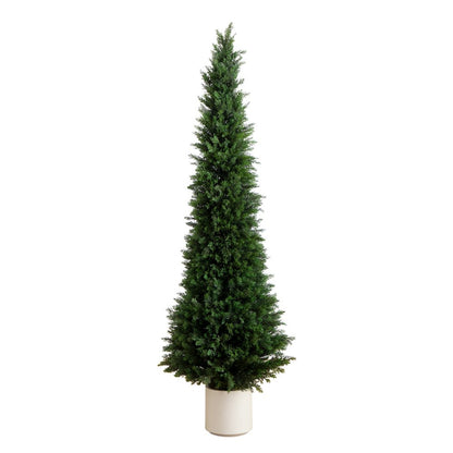 6ft. UV Resistant Artificial Cedar Tree in Decorative White Planter