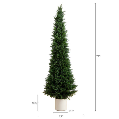 6ft. UV Resistant Artificial Cedar Tree in Decorative White Planter
