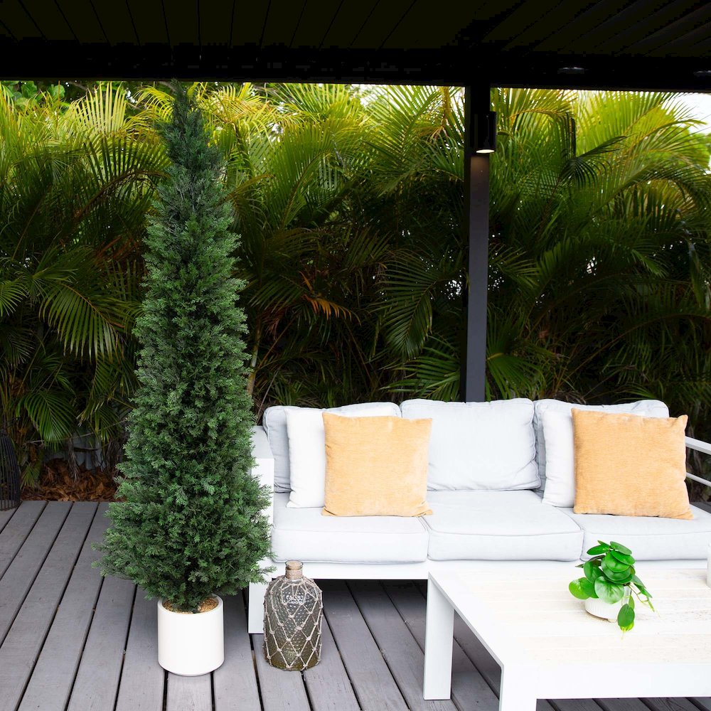 6ft. UV Resistant Artificial Cedar Tree in Decorative White Planter