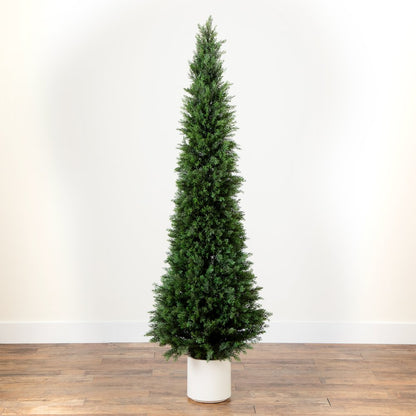 6ft. UV Resistant Artificial Cedar Tree in Decorative White Planter