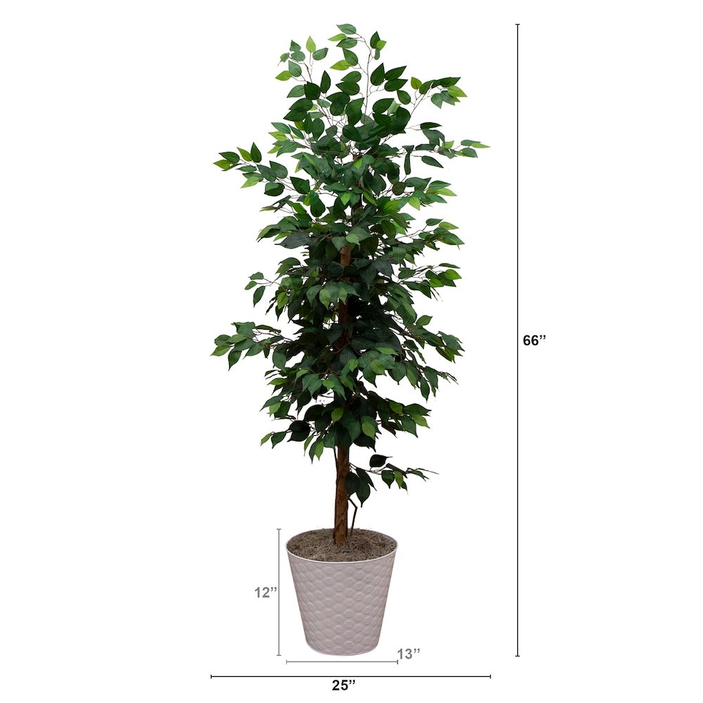 5.5ft. Artificial Ficus Double Stalk Tree in Hexagon Metal Planter
