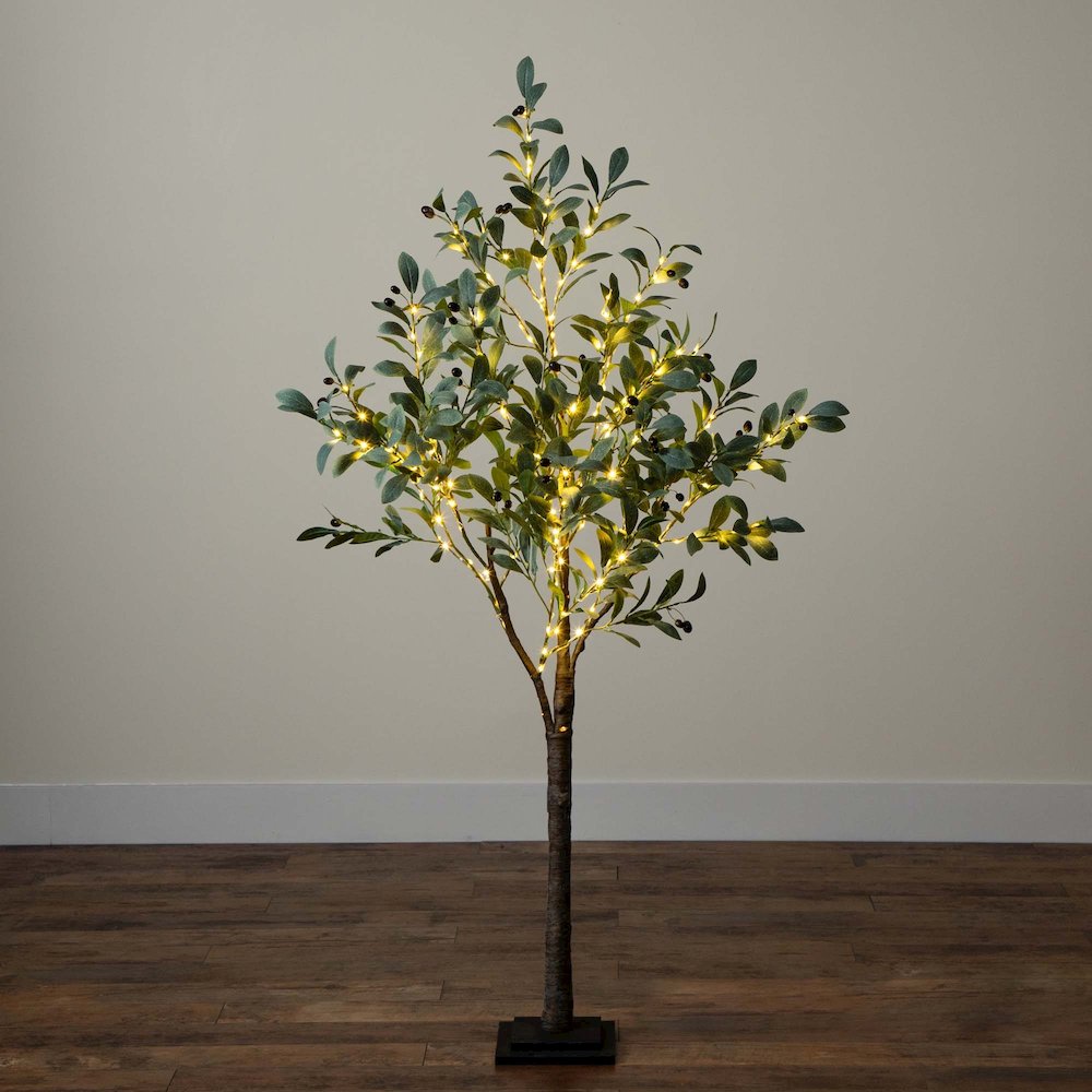 5ft. Lighted Artificial Fruiting Olive Tree with 200 Warm White LED Lights