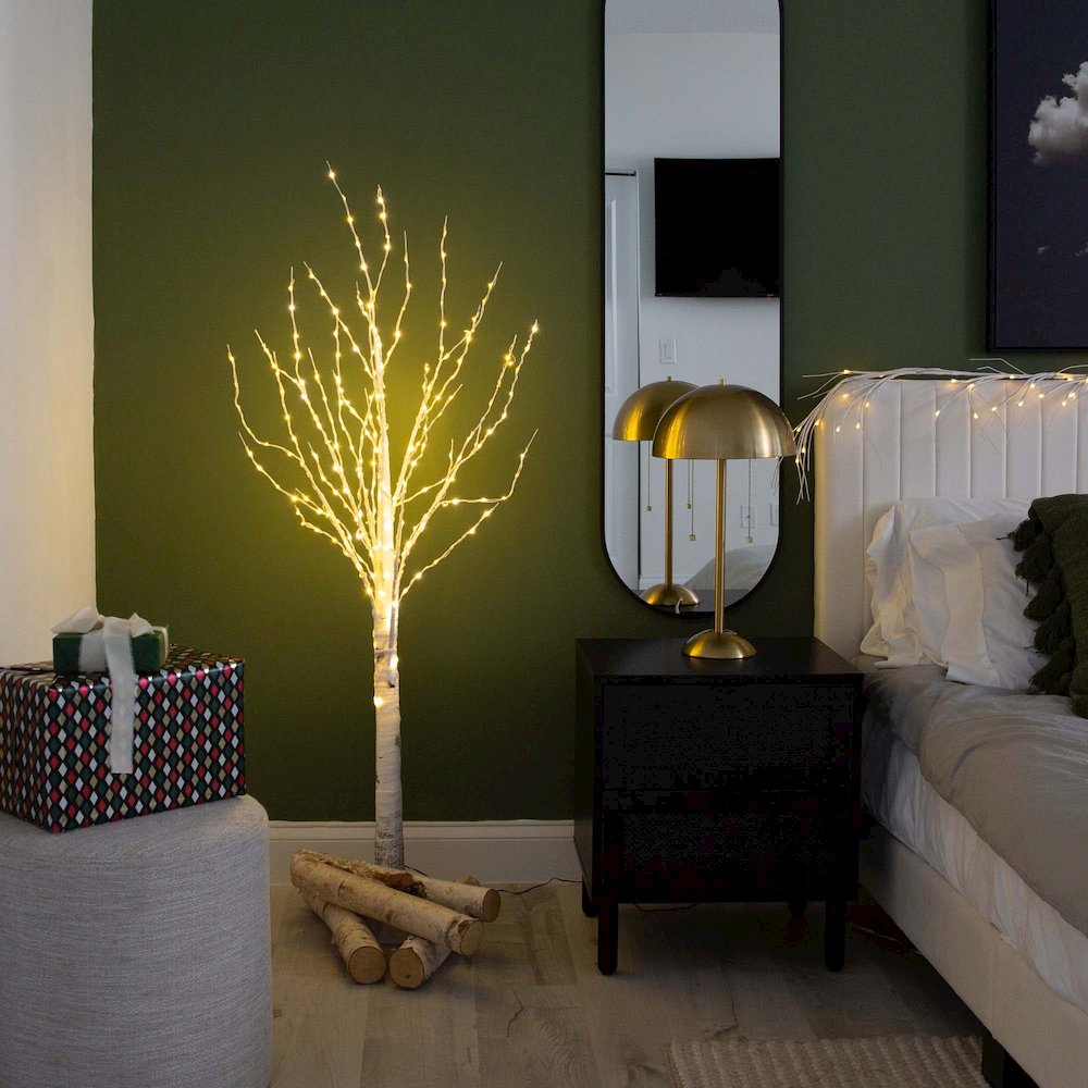 5ft. Pre-Lit Artificial White Birch Tree with 240 Warm White LED Lights
