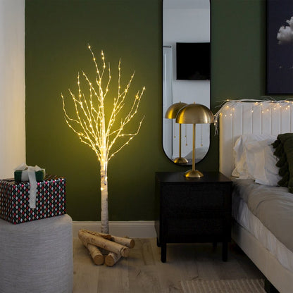 5ft. Pre-Lit Artificial White Birch Tree with 240 Warm White LED Lights