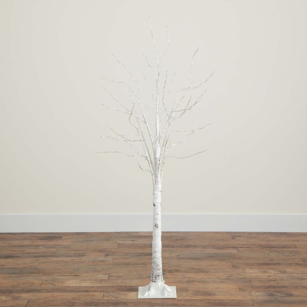 5ft. Pre-Lit Artificial White Birch Tree with 240 Warm White LED Lights