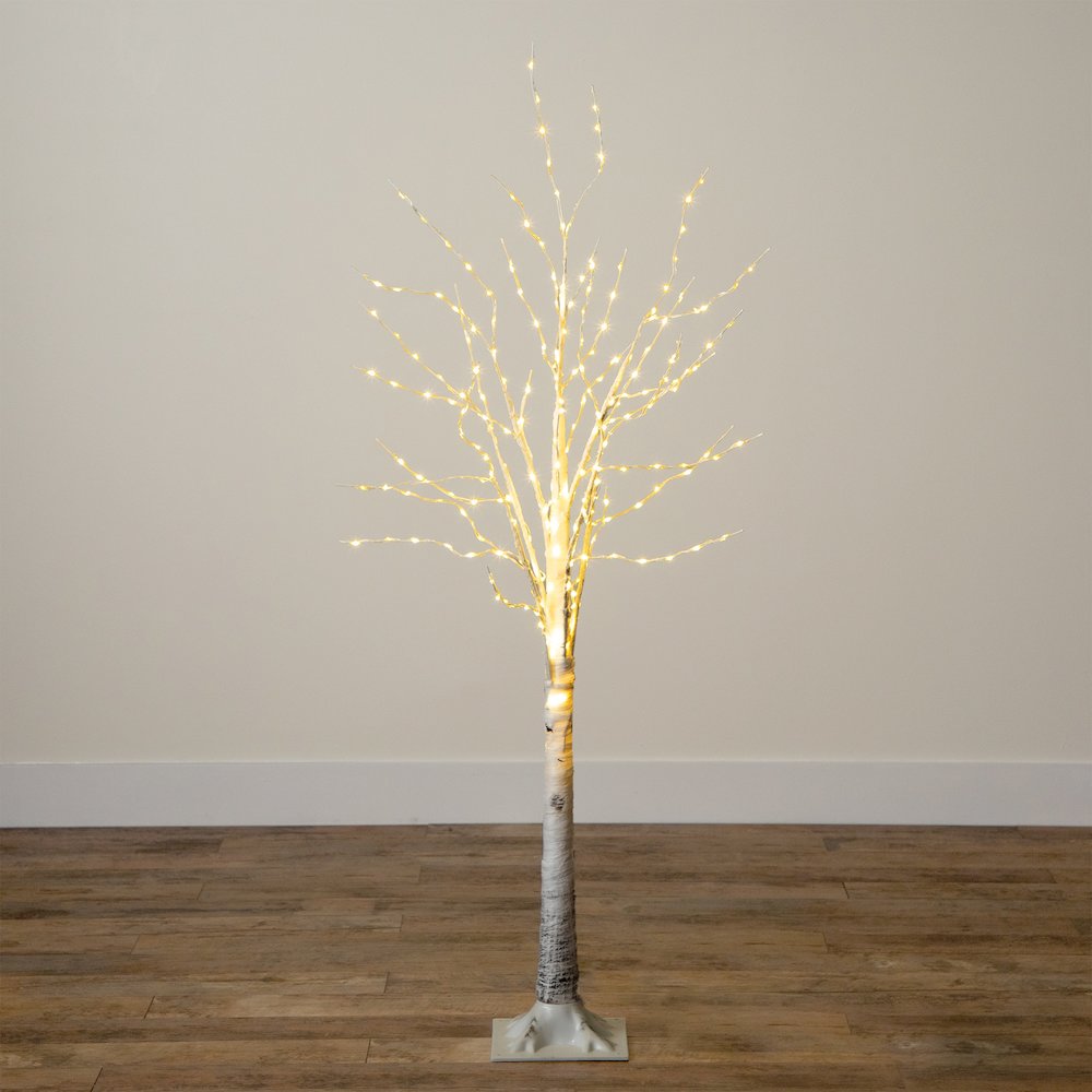 5ft. Pre-Lit Artificial White Birch Tree with 240 Warm White LED Lights