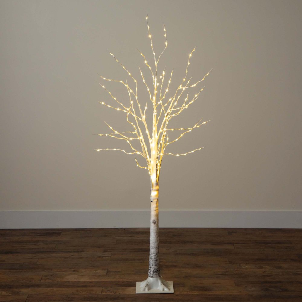 5ft. Pre-Lit Artificial White Birch Tree with 240 Warm White LED Lights
