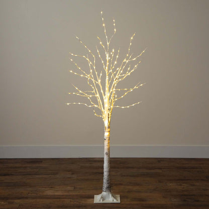5ft. Pre-Lit Artificial White Birch Tree with 240 Warm White LED Lights