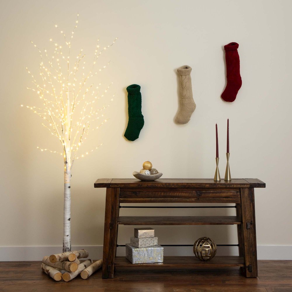 7ft. Pre-Lit Artificial White Birch Tree with 400 Warm White LED Lights