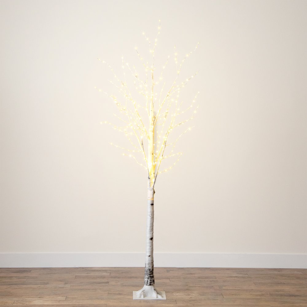 7ft. Pre-Lit Artificial White Birch Tree with 400 Warm White LED Lights