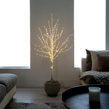 4ft. Pre-Lit Artificial White Birch Tree with 240 Color Changing LED Lights