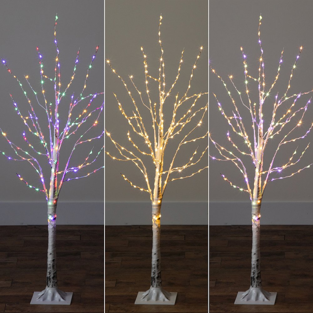 4ft. Pre-Lit Artificial White Birch Tree with 240 Color Changing LED Lights