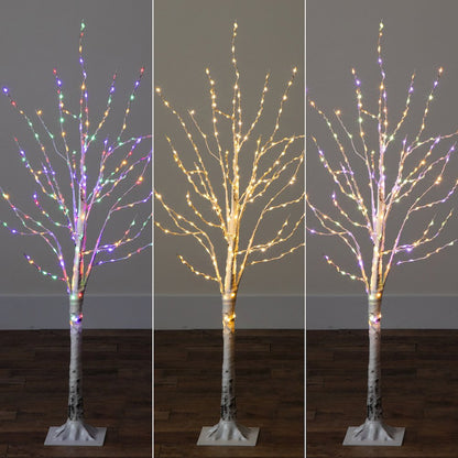 4ft. Pre-Lit Artificial White Birch Tree with 240 Color Changing LED Lights