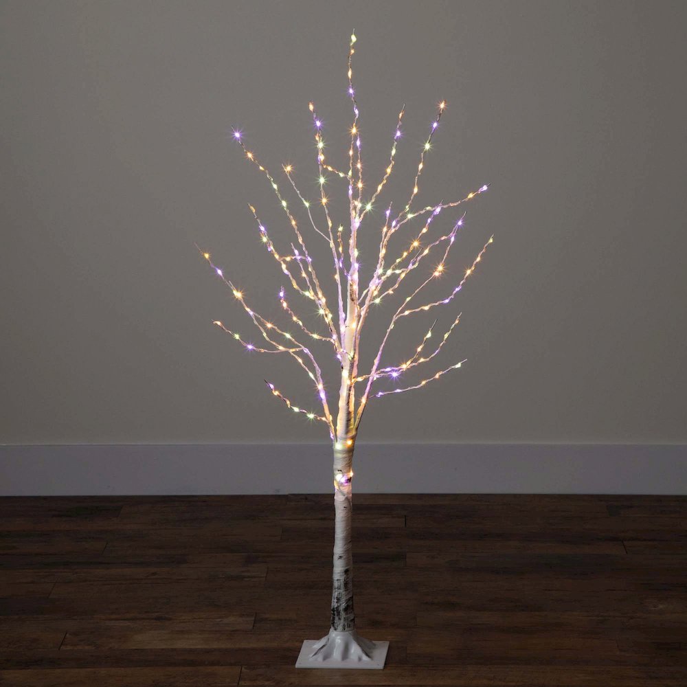 4ft. Pre-Lit Artificial White Birch Tree with 240 Color Changing LED Lights