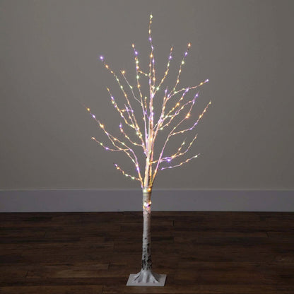 4ft. Pre-Lit Artificial White Birch Tree with 240 Color Changing LED Lights
