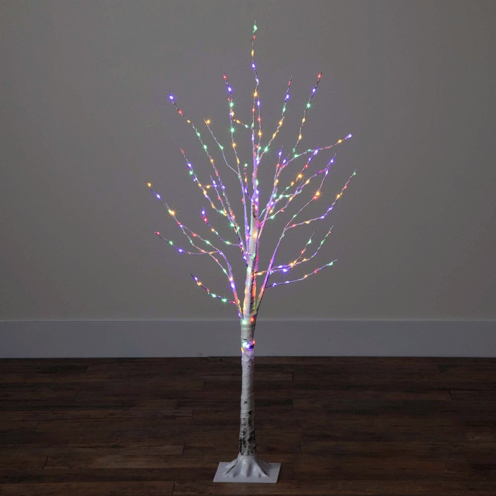 4ft. Pre-Lit Artificial White Birch Tree with 240 Color Changing LED Lights