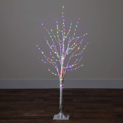 4ft. Pre-Lit Artificial White Birch Tree with 240 Color Changing LED Lights