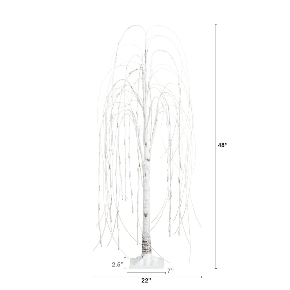 4ft. Pre-Lit Artificial White Weeping Willow Tree with 120 Warm White LED Lights