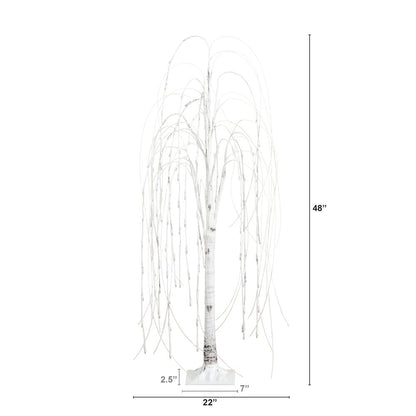 4ft. Pre-Lit Artificial White Weeping Willow Tree with 120 Warm White LED Lights