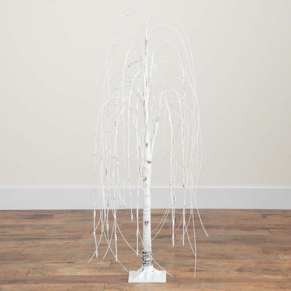 4ft. Pre-Lit Artificial White Weeping Willow Tree with 120 Warm White LED Lights