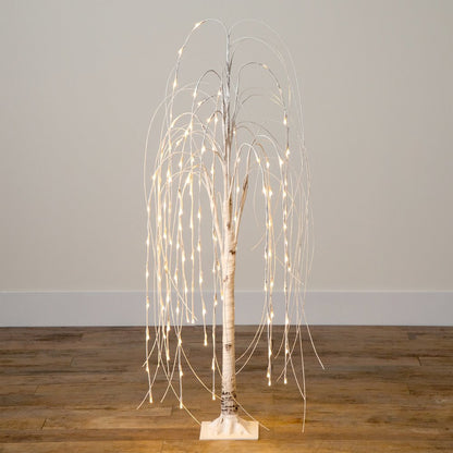 4ft. Pre-Lit Artificial White Weeping Willow Tree with 120 Warm White LED Lights