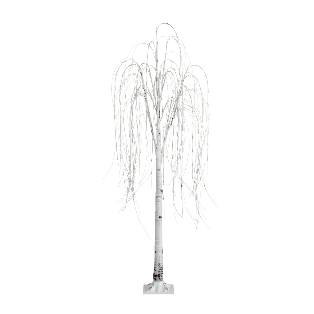 6ft. Pre-Lit Artificial White Weeping Willow Tree with 160 Warm White LED Lights