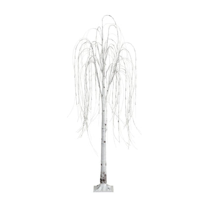 6ft. Pre-Lit Artificial White Weeping Willow Tree with 160 Warm White LED Lights