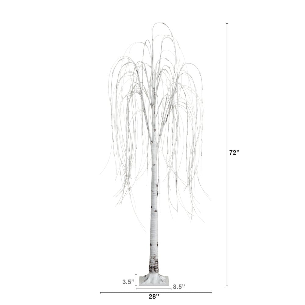 6ft. Pre-Lit Artificial White Weeping Willow Tree with 160 Warm White LED Lights