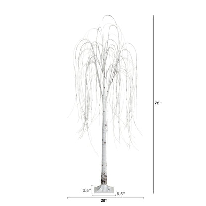 6ft. Pre-Lit Artificial White Weeping Willow Tree with 160 Warm White LED Lights
