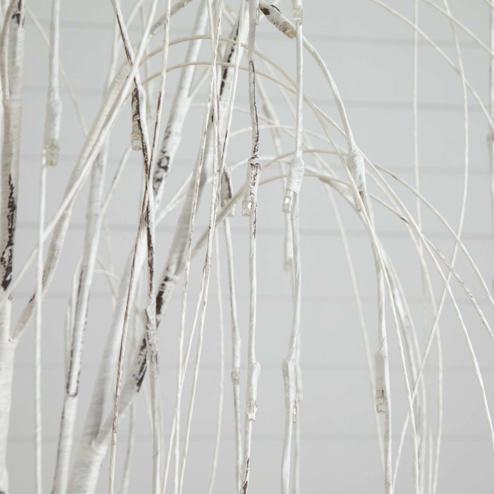 6ft. Pre-Lit Artificial White Weeping Willow Tree with 160 Warm White LED Lights