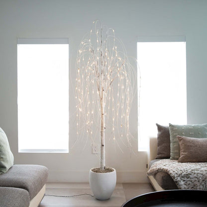 6ft. Pre-Lit Artificial White Weeping Willow Tree with 160 Warm White LED Lights