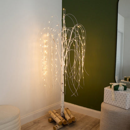 6ft. Pre-Lit Artificial White Weeping Willow Tree with 160 Warm White LED Lights