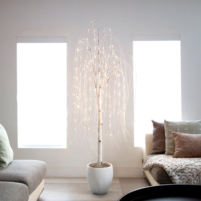 6ft. Pre-Lit Artificial White Weeping Willow Tree with 160 Warm White LED Lights