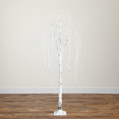 6ft. Pre-Lit Artificial White Weeping Willow Tree with 160 Warm White LED Lights
