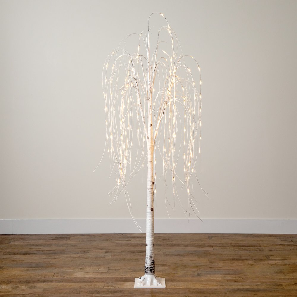 6ft. Pre-Lit Artificial White Weeping Willow Tree with 160 Warm White LED Lights