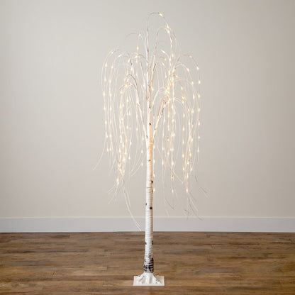 6ft. Pre-Lit Artificial White Weeping Willow Tree with 160 Warm White LED Lights