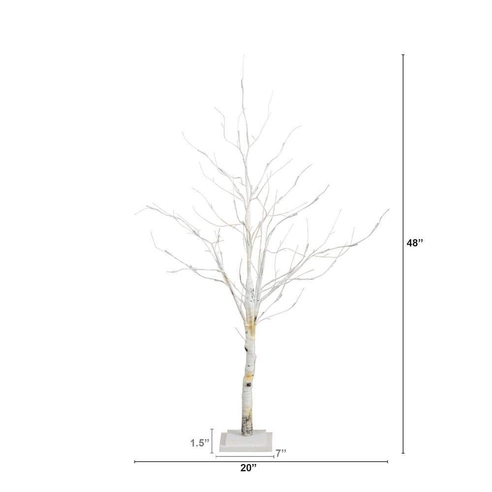 4ft. Pre-Lit Artificial White Birch Tree with 51 White LED Lights