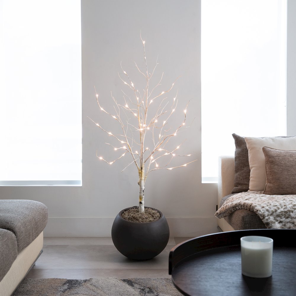 4ft. Pre-Lit Artificial White Birch Tree with 51 White LED Lights