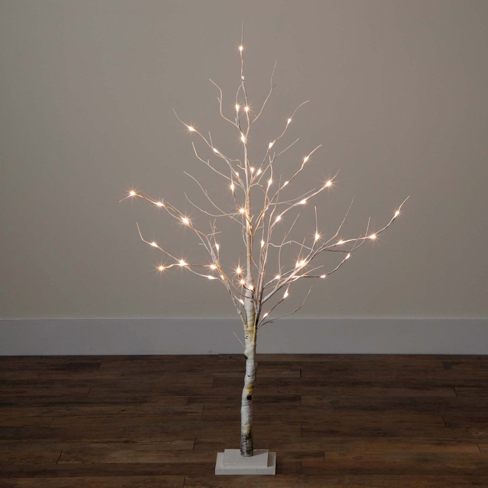 4ft. Pre-Lit Artificial White Birch Tree with 51 White LED Lights