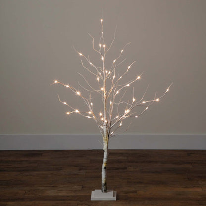 4ft. Pre-Lit Artificial White Birch Tree with 51 White LED Lights