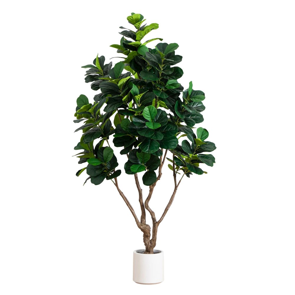 8ft. Artificial Grand Fiddle Leaf Tree in White Decorative Planter