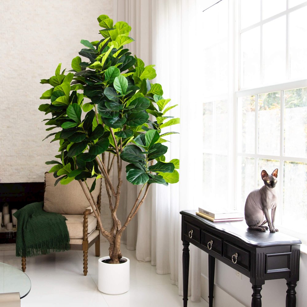 8ft. Artificial Grand Fiddle Leaf Tree in White Decorative Planter