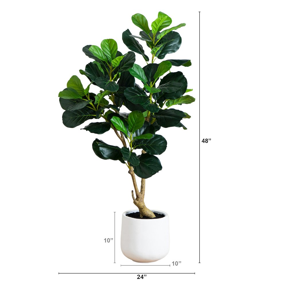 4ft. Artificial Lush Fiddle Leaf Tree in Decorative White Planter