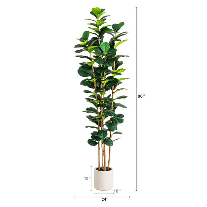 8ft. Artificial Fiddle Leaf Tree in Decorative White Planter